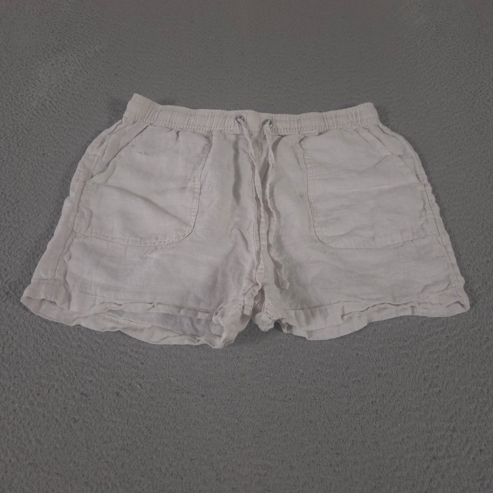 C&C California Shorts Womens Large White Linen Drawstring Front Pocket Breezy